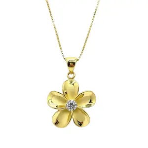 Plumeria Flower Necklace – Sterling Silver Chain With Gold Plated Hawaiian Pendant