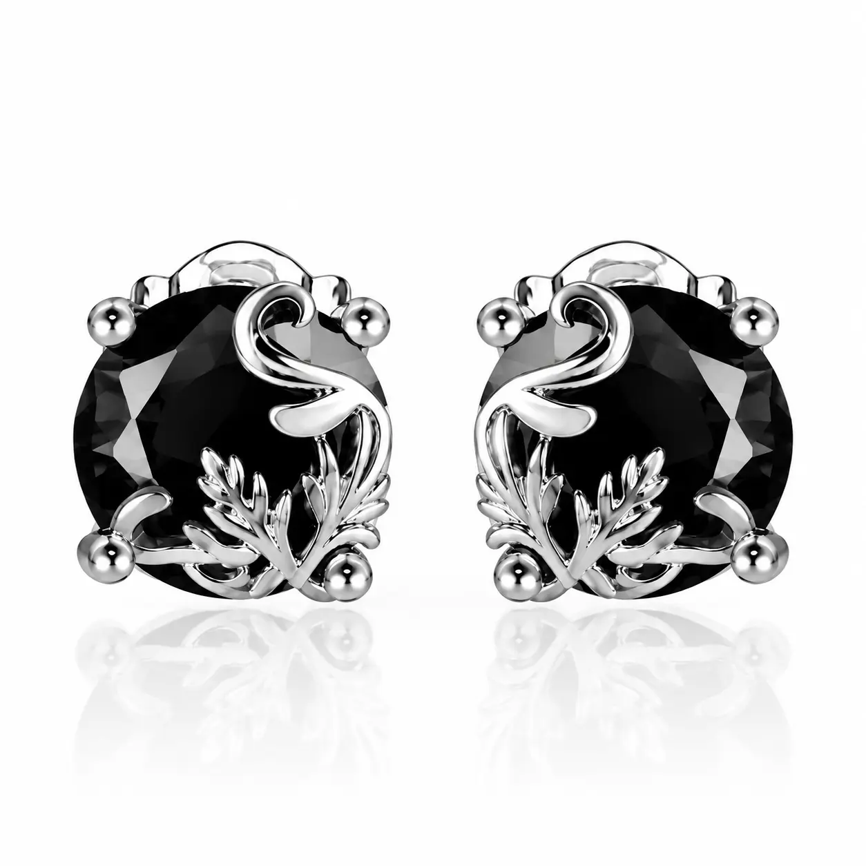 925 sterling silver Vintage Gothic Black Obsidian Stud Earrings for Women & Men Luxury Baroque Sterling Silver Floral Filigree Statement Studs Y2K Dark Aesthetic Streetwear Jewelry Party Wedding Evening & Daily Wear Minimal Luxe Gift Style Trend