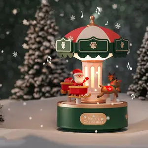 Cartoon Rotating Carousel Music Box Night Light, USB Rechargeable Desktop Decoration, Adjustable Lights, Button Control, Ideal Gift