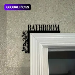 1 elegant bathroom door logo-wall-hung decorative card with floral design, suitable for home interior decoration, black gorgeous scroll style, bathroom decoration.