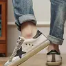 Men's Vintage Starry Leather Sneakers, Casual Trendy Trainers, Breathable Mesh Retro Board Shoes, Distressed Dirty Style, Spring Summer 2026 Fashion