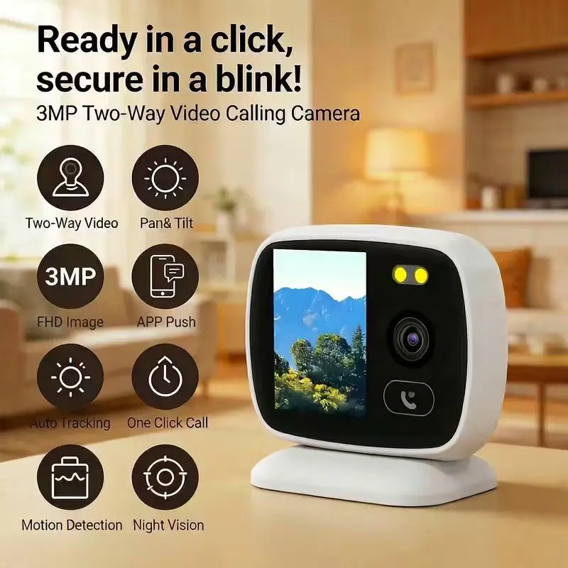 Indoor Security Camera WiFi Pet Camera with Screen, 720P HD Two-Way Video Calling, Pan Tilt Auto Tracking, Motion Detection Alert, Color Night Vision, One-Click Call, USB Plug-in Smart Home Camera for Baby Monitor Nanny Cam Elder Pet