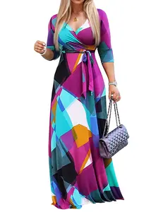 ZEAGOO Plus Size Maxi Dress for Women Casual Summer Sundress V-Neck 3/4 Sleeve