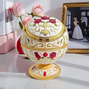 Windproof Metal Embossed Globe Ashtray with Lid - Portable Ash Tray for Indoor & Outdoor Patio Porch - Desk Decorative Ornament for Office & Home Decor - Unique Birthday Gift Idea for Smokers, Men & Women