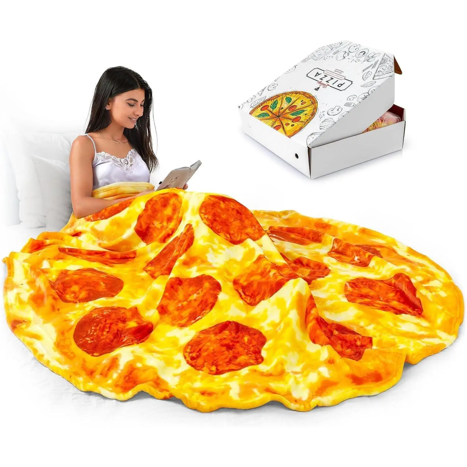Zulay Kitchen Pizza Print Throw Blanket 60" Cozy Flannel for Lounging with Gift Box - Fun Quirky Christmas Present