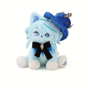 Adorable 14.9in Furina Meow Plush Toy Doll, Genshin Impact Stuffed Animal, Perfect for Fans, Home Decor, Holiday Gift - Blue Polyester, Stuffed Animal Storage