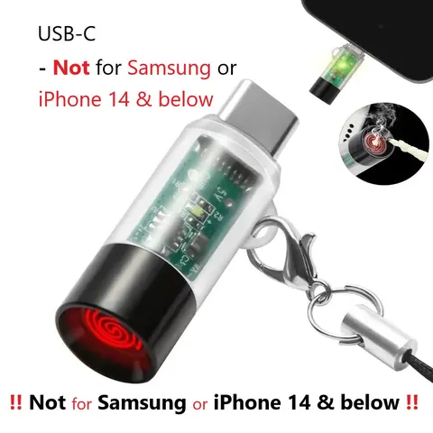 USB-C Electric Lighter (Not for Samsung phones or iPhone 14 and earlier) with Overheat protection Windproof Waterproof, Phone Power Bank can Powered it, mini, Lightweight, Activated by plugging into Power Source, Automatically Turns Off After 10 Seconds