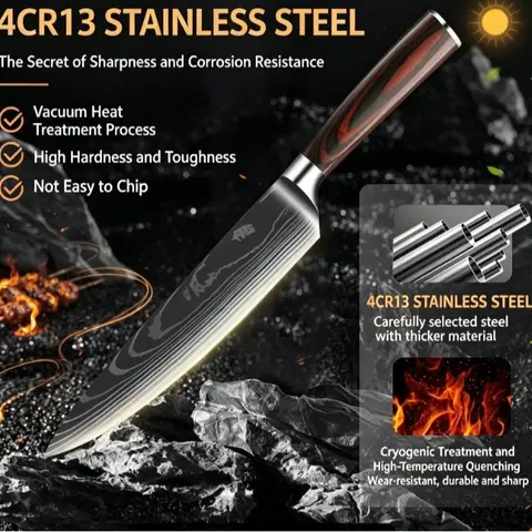 Damascus Pattern Alloy Steel Chef’s Knife-Ls - Resin-Handled Cooking Kitchenware, Portable Versatile Tool for Daily Meat Cutting