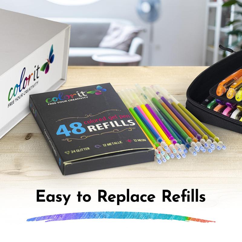 Gel & Glitter Pens for Adult Coloring: Metallic, Neon, and Glitter with Refills