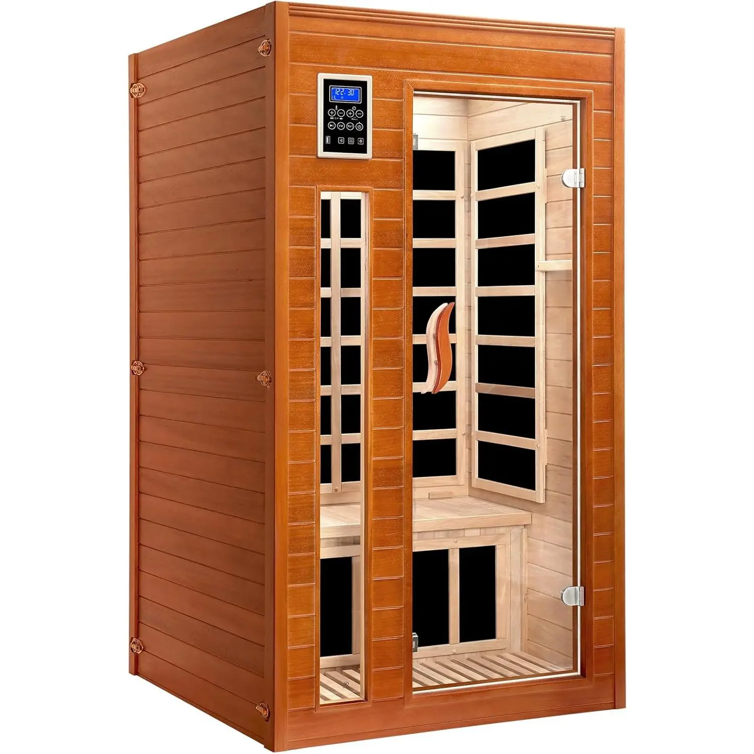 X-Vcak 1-2 Person Infrared Sauna, Dry Heat Sauna with Red Light Therapy, Bluetooth, Radio, 7-Color Therapy Light for Home, Indoor, Gym, Wellness Center, 40″ x 36″ x 73″, Brown