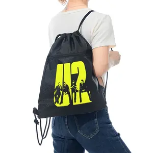U2 Band Logo Print Drawstring Backpack Gym Sports Bag Music Festival Outdoor Travel Rucksack Casual Streetwear For Music Lovers Young Adults Birthday Christmas Gift