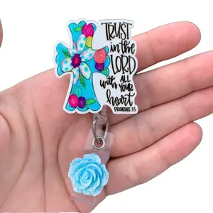 Trust In God Badge Holder Reel Holder Plastic Retractable Badge Holder with Clip nurse Acrylics