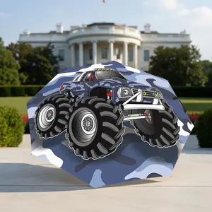 Blue camouflage monster truck pattern automatic folding umbrella, portable folding design with 8 umbrella ribs, leisure outdoor accessories, Halloween, Christmas, Thanksgiving, birthday gifts