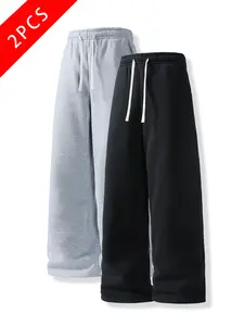 2-pack men’s casual athletic pants, loose straight fit, knit versatile sweatpants, spring/summer/autumn styles