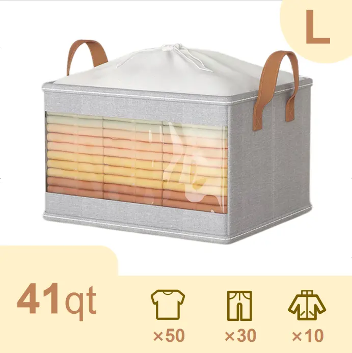 Heavy-Duty Extra Large Transparent Window Foldable Rectangle Dustproof Storage Bin with Lid, Classic Closet Storage Organizer, Multipurpose Oxford Bag for Household Bedroom