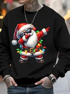 Men's Santa Claus Print Long Sleeve Round Neck Sweatshirt, Casual Fashion Pullover, Fall & Winter Daily Wear, Comfortable Design