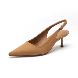 JUST FAB Women's Suede Pointed Toe Stiletto Kitten Heels, Slingback Slip-on Backless Pumps, Fashion Dress Shoes for Summer Office-to-Evening Footwear Stylish