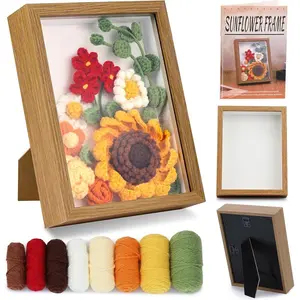 Sunflower Crochet Kit with Photo Frame, Sunflower Knitting Weaving Set with Yarn, Hooks, Instruction, Stitching Markers, Fiber Fill, Floral Wire, Crochet Set for Mother's Day, Thanksgiving Day