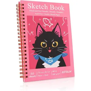 7.5 x 5.1 Inch Sketch Book, 50 Sheets,100gsm, Spiral Bound Black Hardcover with Red Cover, Ideal for Sketching and Drawing