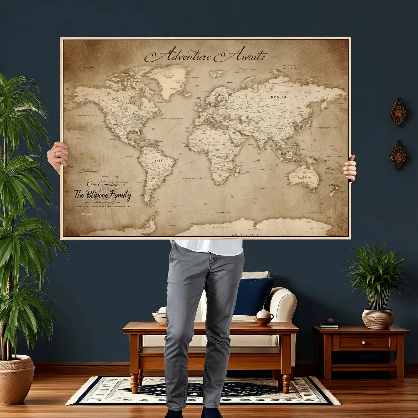 Personalized World Map Wall Art – Customizable Push Pin Map