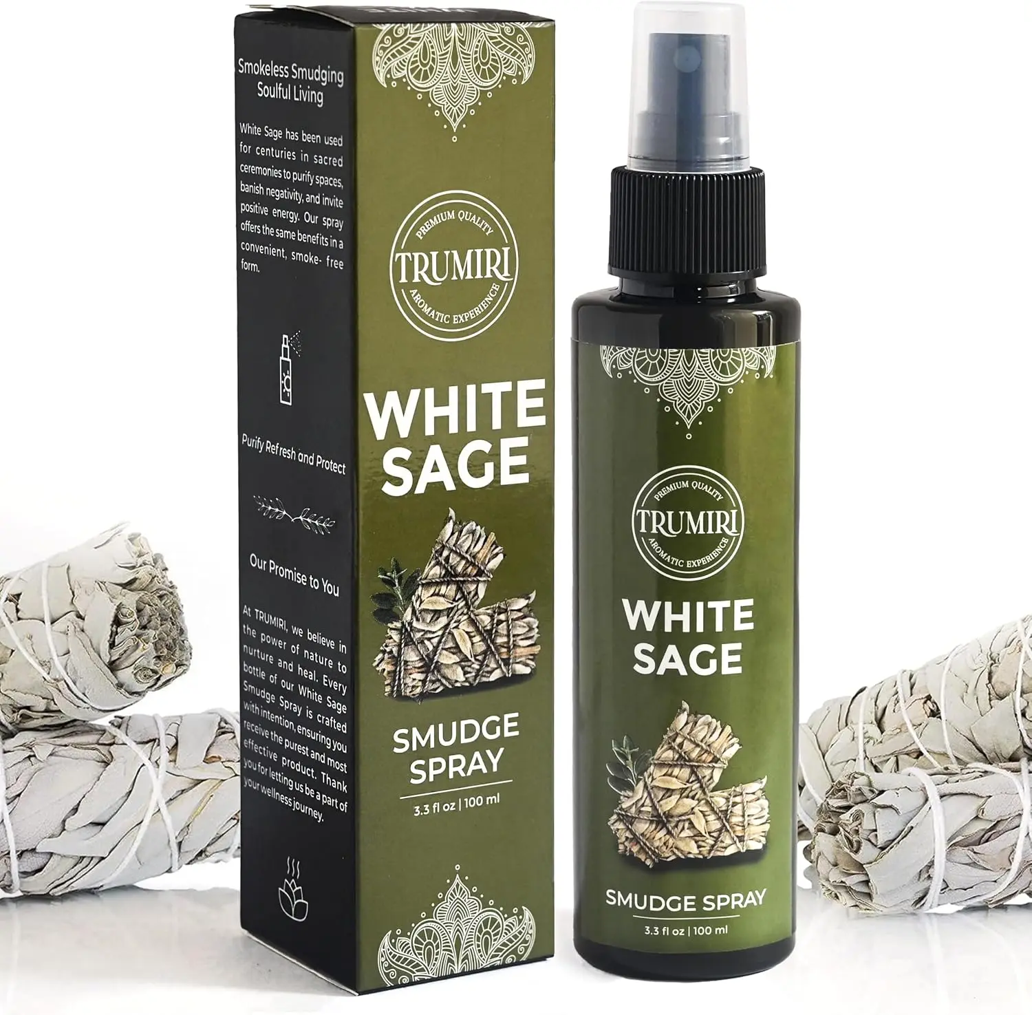 White Sage Spray for Spiritual Cleansing Negative Energy and Protection - Smudge Spray Made with Natural Non Toxic Sage Essential Oil - Salvia Blanca para Limpiar