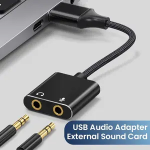 USB Sound Card Adapter with 3.5mm Headphone and Microphone Jack Braided Cable External USB Audio Adapter alysa microphone