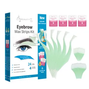 Beauty7 Men's Eyebrow Wax Strips Kit - 24 pcs Strips & 4 Soothing Oil Wipes for Flawless Brows, Natural Formula, Easy & Accurate Hair Removal, Up to 6 Weeks Smooth Skin