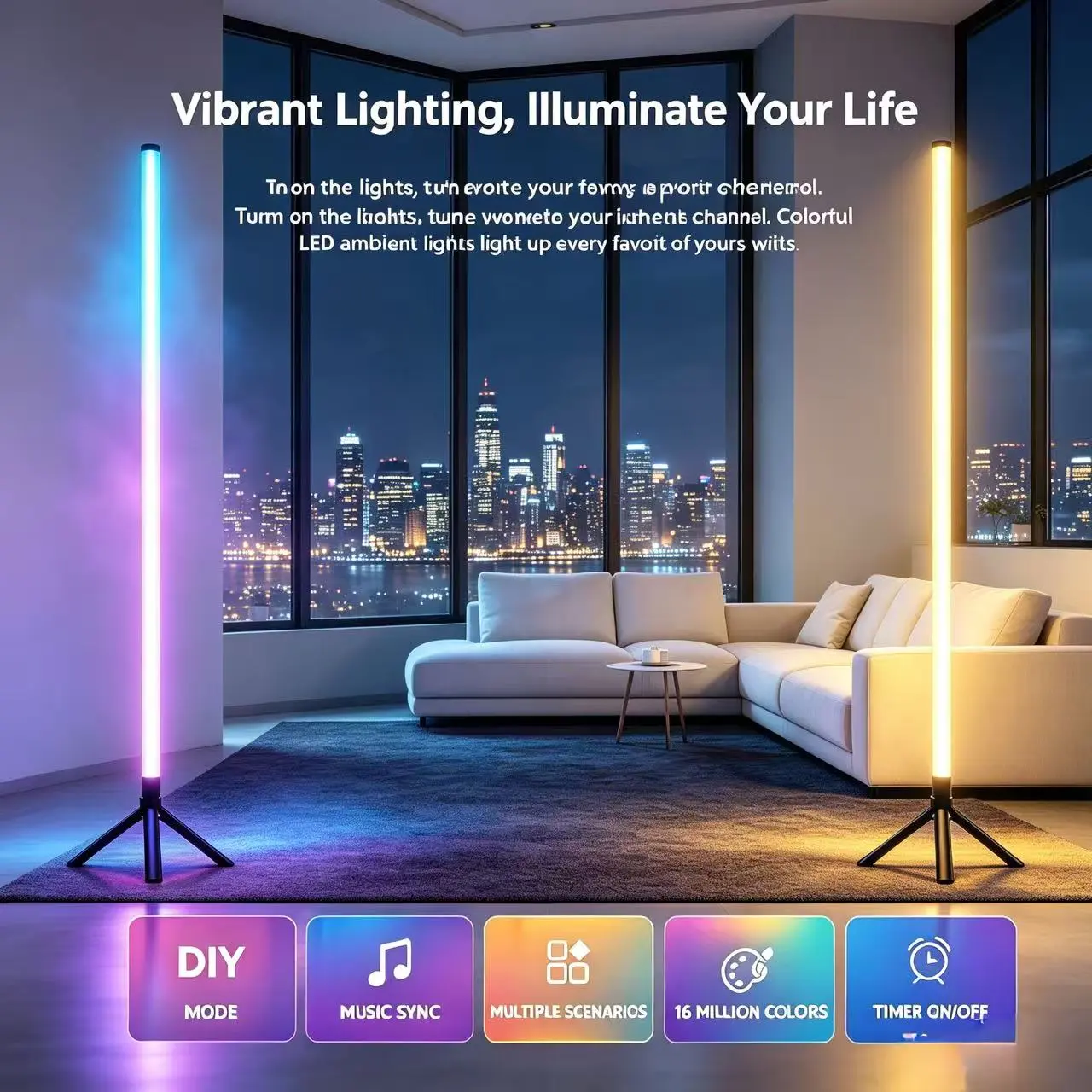 Triangle Standing LED Atmosphere Lamp, Creative Indoor Accent Mood Light for Home Bedroom Living Room, High‑End Ambiance Decor Lighting