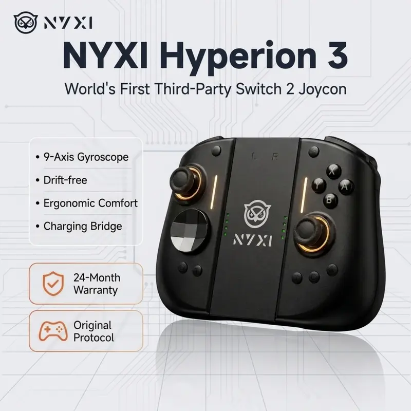 NYXI Hyperion 3 Black Purple Wireless Handheld Esports Controller for Switch 2 - World's First Third-Party Console Controller, Magnetic Hall Effect No-Drift Joystick, 9-Axis Gyro, Full Mechanical Snap Buttons, Dual Back Buttons, Adjustable Vibration