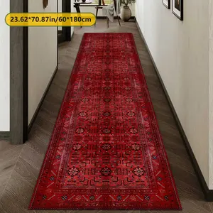 Velvet 850g+ Plastic Bottom Rug, Autumn Winter Dark Ethnic Pattern Kitchen Runner, Christmas Furniture Carpet, Durable Large Size