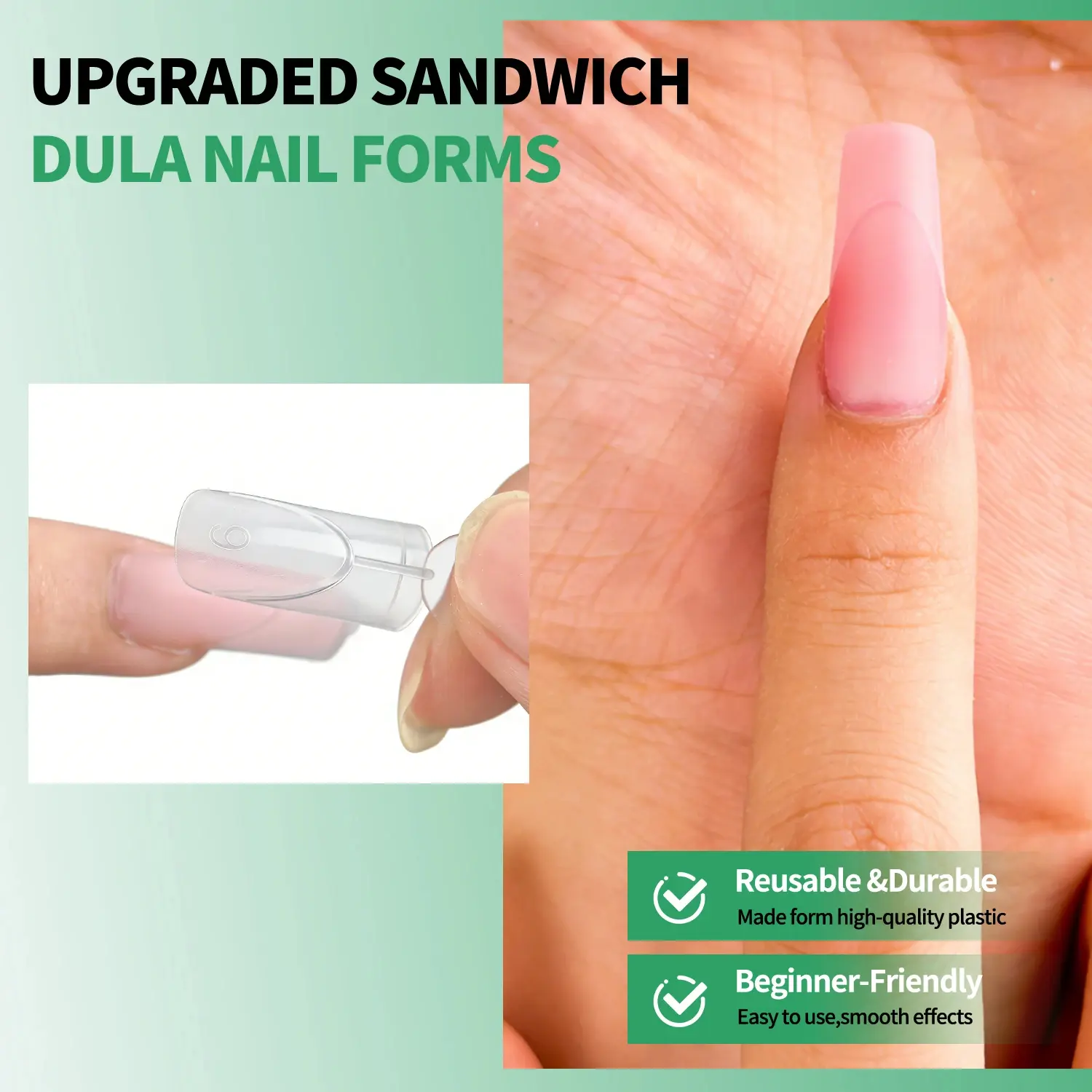 Nailpop 140PCS 14 Sizes French Line Nail Dual Form Square Coffin Almond Oval Clear Extension Tips Reusable Polygel Builder Gel