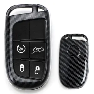 iJDMTOY Exact Fit Glossy Black Carbon Fiber Finish Key Fob Shell For Charger Challenger Dart Durango Journey, Grand Cherokee Renegade, 200 300 Smart Key