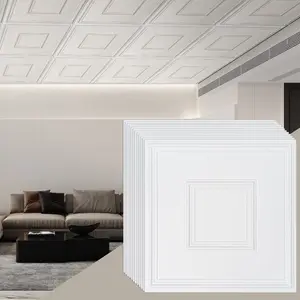 summervibes Premium PVC Glue-Up Drop Ceiling Tiles, 24x24 in, 12-Pack, Easy Installation, Easy-Cut Plastic Covering, White Geometric Design, Indoor Home/Office Decoration (Tools & Hardware)