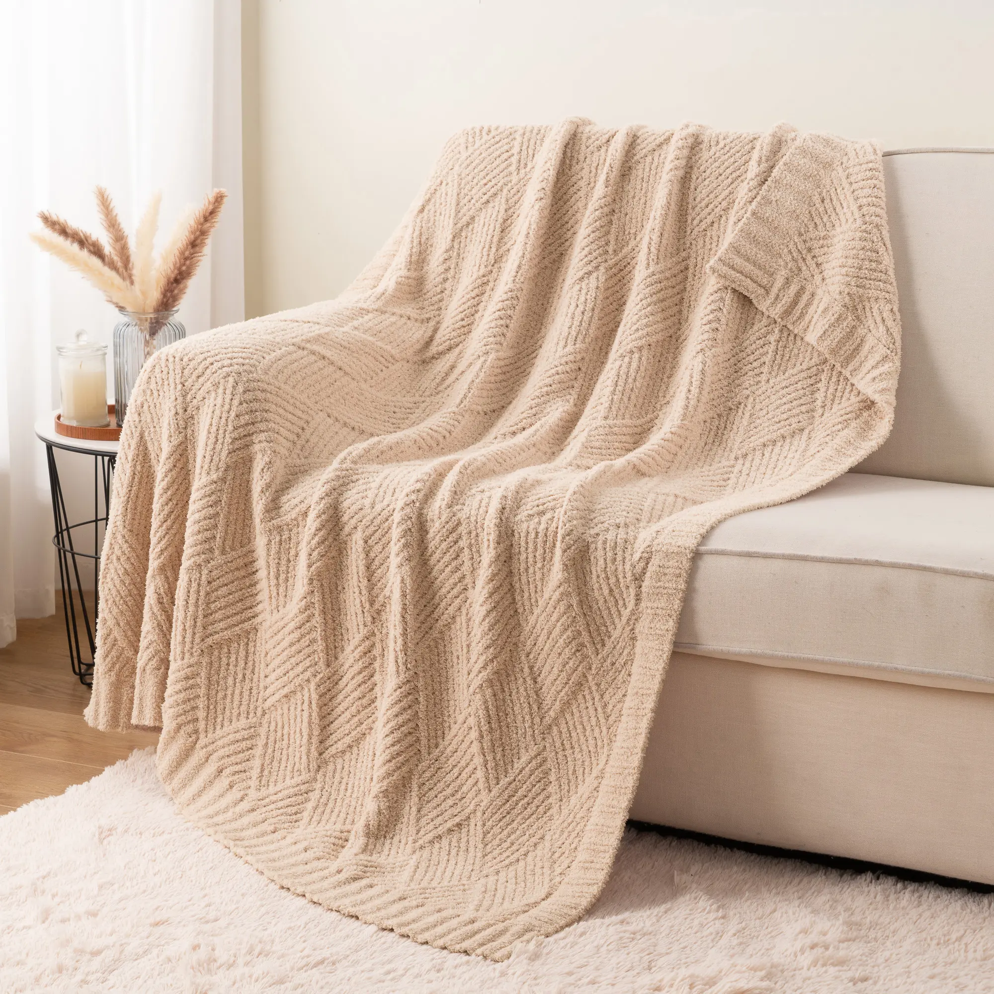 Battilo I Diamond Textured Knit Warm Throw Blanket, Soft Cozy Lightweight Decorative Blanket for Couch, Bed, 50"x60"