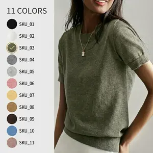 Women's Solid Color Crew Neck Short Sleeve Lightweight Loose Sweater, Casual Basic Knit Pullover for Spring & Fall, Fashion Women's Knitwear for Daily Wear, Womenswear