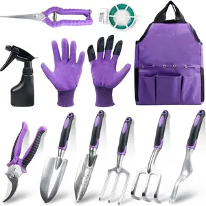 Gardening Tool Set - 11 Piece Aluminum Alloy Steel Hand Tool Starter Kit, Gardening Work Set, Garden Bag Included, Perfect Gift