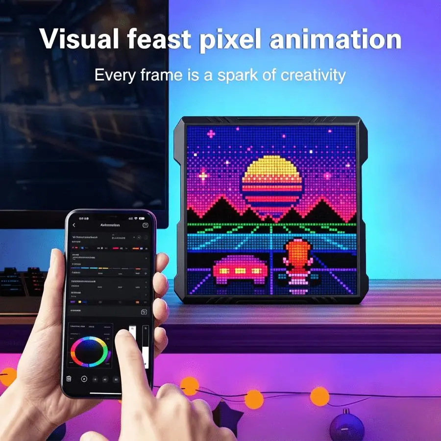 32×32 LED Pixel Art Display, App-Controlled Programmable Digital Picture Frame, Custom Animations, Images, Text & Graffiti, Desktop or Wall-Mounted RGB Pixel Screen for Gaming Room, Home and Office Decor Protection Console