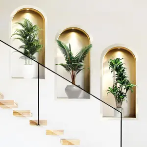 3-piece set, Nordic green plant themed simulated arched window flower basin wall sticker, self-adhesive removable decorative sticker Wall Decal, Home Decor, suitable for wall decoration in living rooms, dining rooms, and study rooms