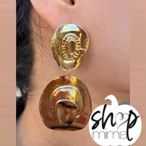 Vintage Double Hat Earrings - Gold-Toned, Dangle Design, Perfect for Women