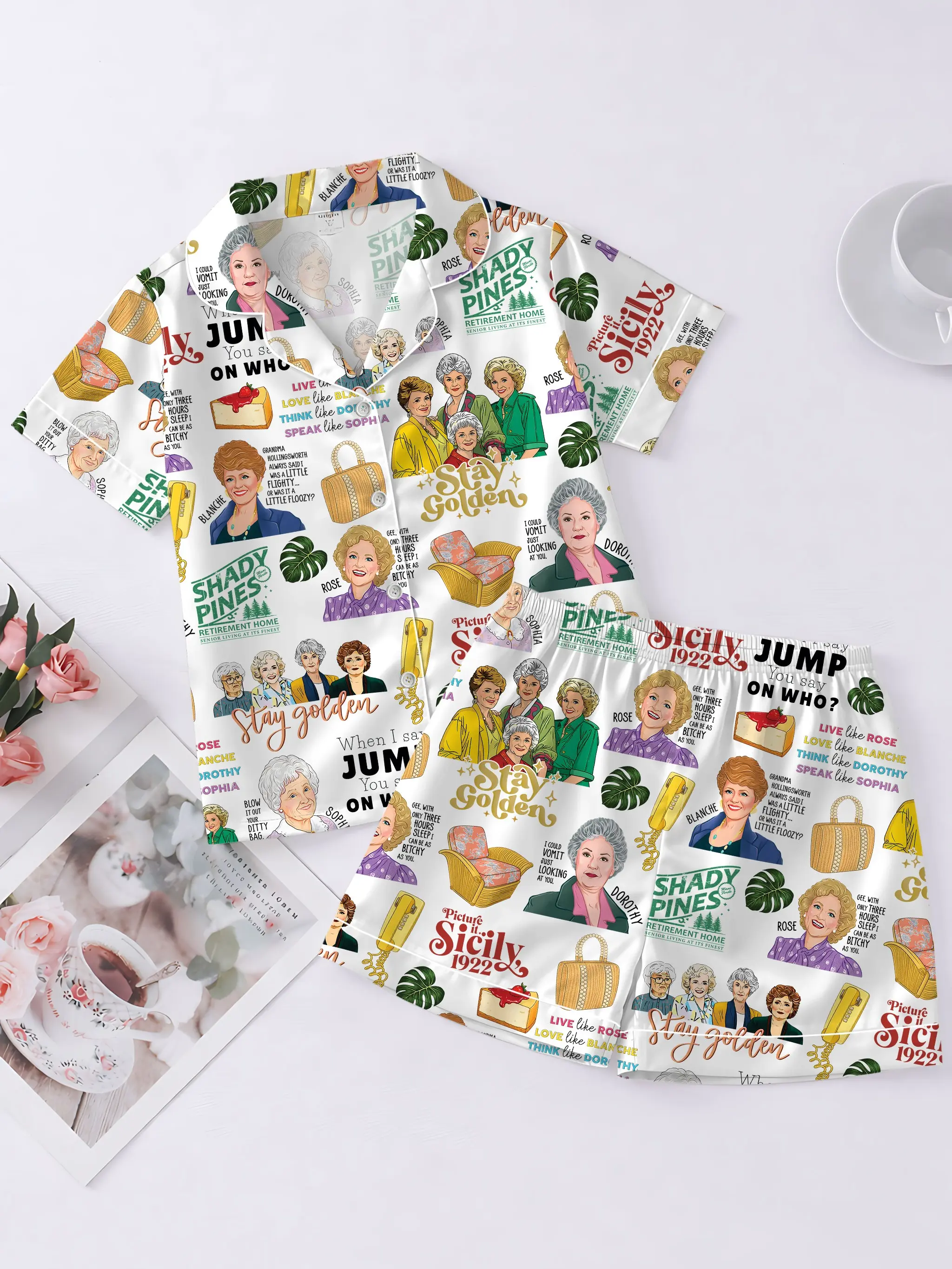 Golden Girls Pajama Set, Stay Golden Sleepwear, Shady Pines Pajamas, Funny TV Show PJs, Cozy Gift for Mom, Grandma Gift