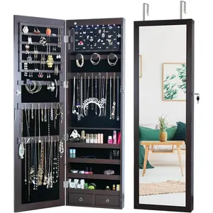 8 LED Lights  Armoire with Mirror - .3' H Cabinet Door /Wall Mounted Mirror With Storage And 2 Drawers - Brown