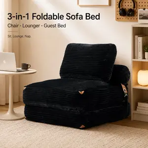 POUUIN 3-in-1 Foldable Corduroy Sofa Bed, Convertible Boneless Sleeper Chair with Pillow, Floor Lounge Chair Recliner for Living Room Bedroom Dorm,summervibes