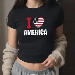 I Love America Baby Tee, Patriotic USA Graphic Top, Fourth of July Outfit, Cute Independence Day Vibes.