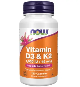 NOW Supplements, Vitamin D-3 & K-2, 1,000 IU/45 mcg,Plus Cardiovascular Support*, Supports Bone Health*, 120 veg Capsules