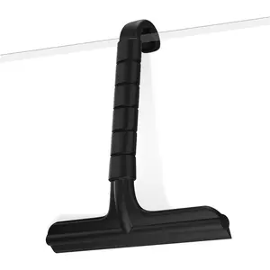 Silicone Shower Squeegee with Hook, Dual-Sided Design with Scraper & Scrub Surface for Glass Doors (Dark)