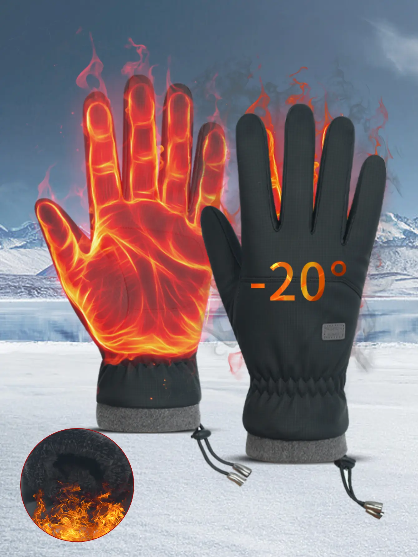 Men's Winter Thermal Warm Gloves - Windproof, Water-Resistant, Touch-Screen Compatible, Adjustable Cuff Cold Weather Driving Cycling Snowboarding Sports Protective Gear
