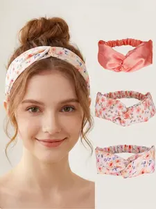 3pcs Women's Minimalist Fresh Orange Floral Print Criss-Cross Headband, Suitable For Daily Countryside Style Decor, Party, Wedding, Spring/Summer Outdoor Wear