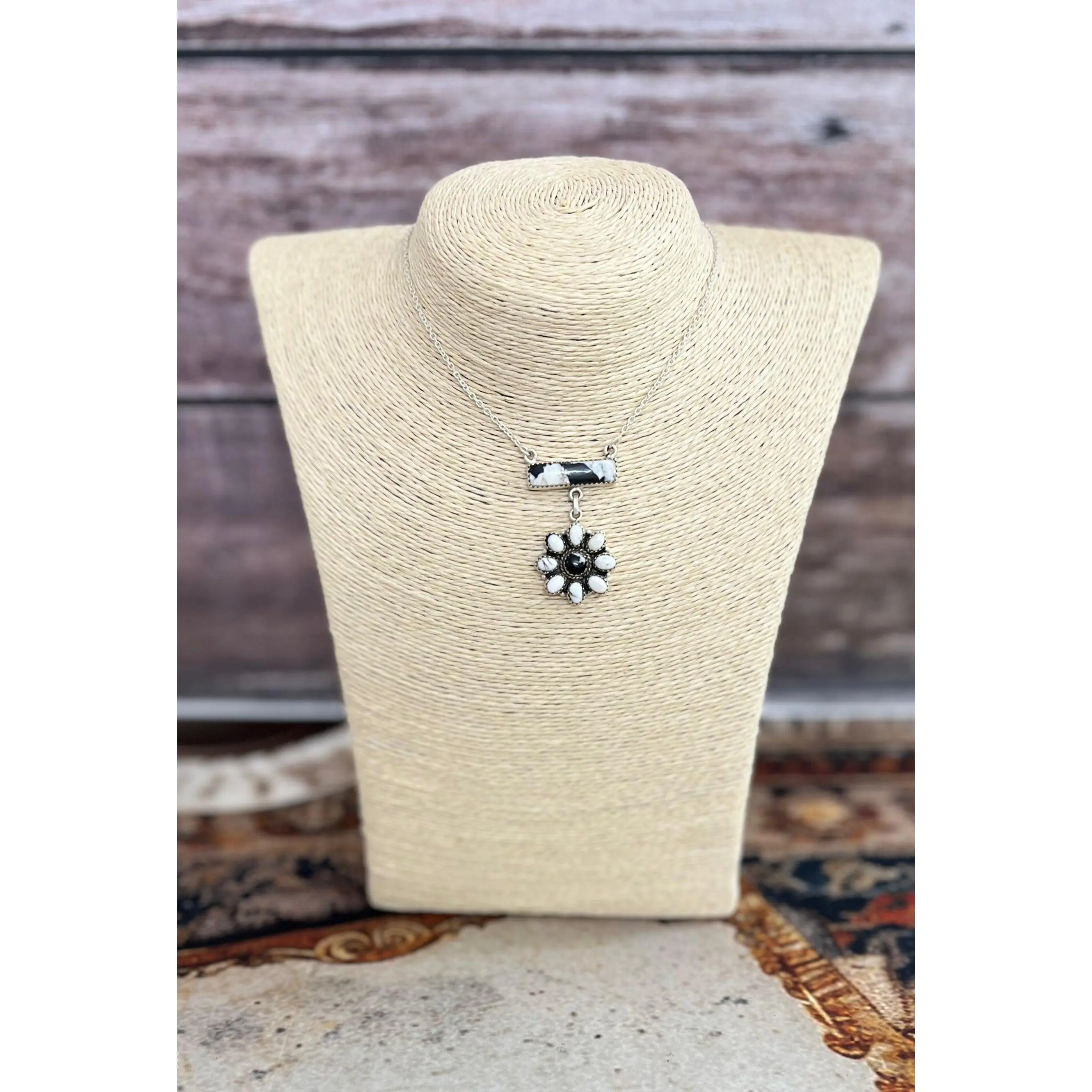Handmade Sterling Silver White Buffalo Necklace with Signed Nizhoni (1)