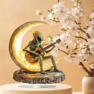 Alien Garden Statue, Bohemian Style Decoration, Alien Ornament, Alien Decoration, 2D Acrylic Desktop Decoration, Coffee Table Sculpture, Acrylic Moon Guitarist Christmas Gift, Holiday Pendant, Home Decor