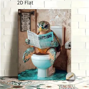 2D Flat, 1Pc Framed Sea Turtle Wall Art - Turquoise Ocean Theme Ink Print On Wood Frame & Canvas, Coastal Beach Nautical Vertical Hanging Decor Suitable For Bathroom, Living Room, Bedroom, Room - Sea Turtle Swimming In Ocean Decor Gift, 2D Flat